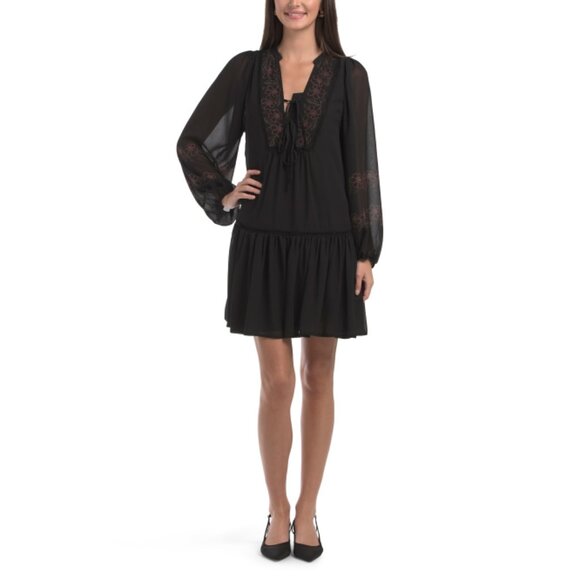 ELLEN TRACY Black Long Sleeve Printed Dress - Picture 1 of 2